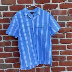 Banana Republic Linen Blend Short Sleeve Button Up Striped Mens Shirt